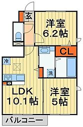 レジデンストロワ 2LDKの間取図画像