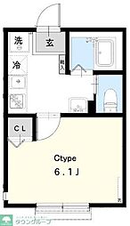 ベルンハルト谷津 1Kの間取図画像