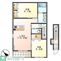 ユニヴァリィプランドール 2LDKの間取図画像