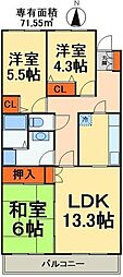 船橋夏見レジデンス 3LDKの間取図画像