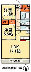 ペレーネ増嶋 2LDKの間取図画像