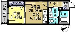 シャルム都賀 1DKの間取図画像