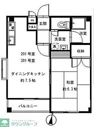 アサヒハイム 1DKの間取図画像