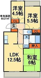 花見川ガーデンハイツ 3LDKの間取図画像