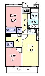 ガーデンプレイス・2 2LDKの間取図画像