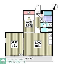 エレミタージュ 2DKの間取図画像