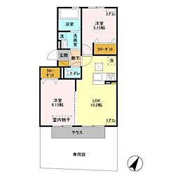 グロワール 2LDKの間取図画像