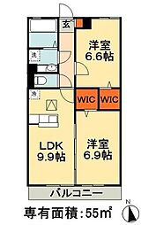 コーポスカイG 2DKの間取図画像