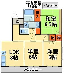 長沼町KHハイツB 3LDKの間取図画像