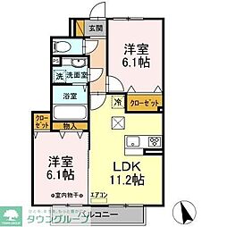 シャインハイツ 2LDKの間取図画像