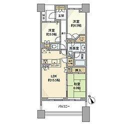 JR横浜線 橋本駅 徒歩9分の賃貸マンション 6階3LDKの間取り