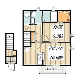 JR中央線 西八王子駅 バス10分 叶谷下車 徒歩2分の賃貸アパート 2階1LDKの間取り