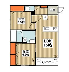 アステリア 301 3階2LDKの間取り