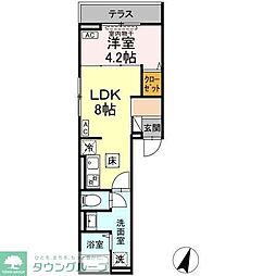JR中央線 八王子駅 徒歩9分の賃貸アパート 1階1LDKの間取り
