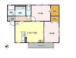 京王相模原線 多摩境駅 徒歩12分の賃貸アパート 1階2LDKの間取り
