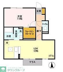小田急小田原線 本厚木駅 バス13分 下依知入口下車 徒歩8分の賃貸アパート 1階1LDKの間取り