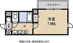 ドミール桜川2 1Kの間取図画像
