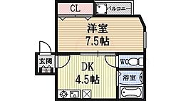 マンションつくし 1DKの間取図画像