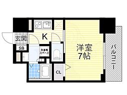 S-RESIDENCENambaDaikokuchoDeux 1Kの間取図画像