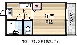 フレンドリー黒門 1Kの間取図画像