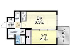 MiragePalaceNambaGlanz 1DKの間取図画像