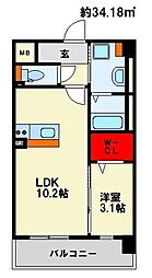 西鉄天神大牟田線 高宮駅 徒歩10分の賃貸マンション 2階1LDKの間取り