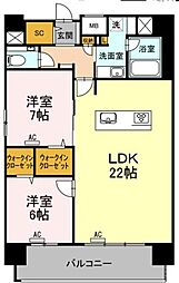 ウィスタリアレジデンス博多 2LDKの間取図画像
