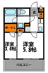 レジデンシャルヒルズデュオプレイス 2Kの間取図画像