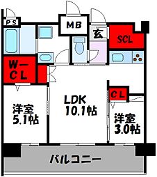エンクレスト天神LINK 2LDKの間取図画像