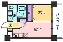 コンダクト福岡東 1DKの間取図画像