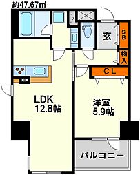 リーブル博多駅前 1LDKの間取図画像