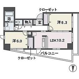 ヴィルコート城南 2LDKの間取図画像
