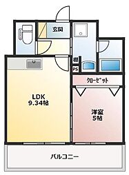 ベラヴィスタ美野島 1LDKの間取図画像