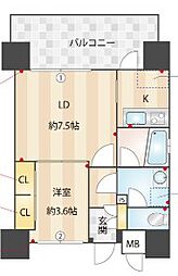 リアンシエルブルー東公園 2Kの間取図画像
