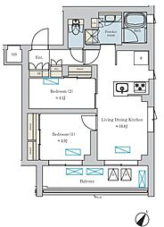 Brillia ist 洗足池の杜 2LDKの間取図画像