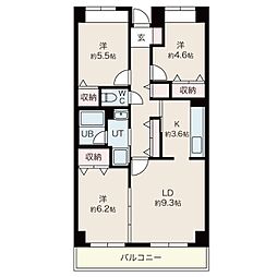 目黒本町マンション 3LDKの間取図画像