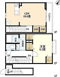 WELLSQUARE目黒中町 1LDKの間取図画像