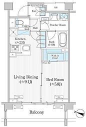 バウスステージ広尾 1LDKの間取図画像