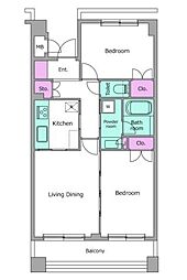レジディア世田谷弦巻 2LDKの間取図画像