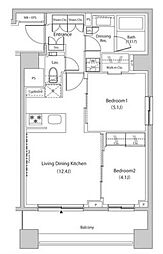 ザ・パークハビオ目黒プレイス 2LDKの間取図画像