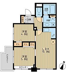 クリオ上野毛ラ・モード 2LDKの間取図画像