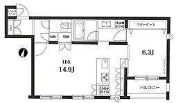 ガーデン都立大 1LDKの間取図画像