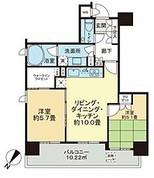 リシェ五反田スカイビュー 2LDKの間取図画像