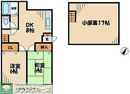 京王高尾線 めじろ台駅 徒歩8分の賃貸アパート 2階2DKの間取り