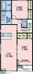 ルミエール国立1 2LDKの間取図画像