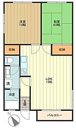 ベルメゾン奥住A棟 2LDKの間取図画像