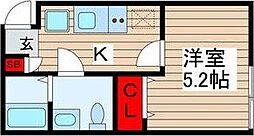 東京メトロ千代田線 北千住駅 徒歩13分の賃貸マンション 3階1Kの間取り