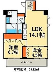 プロスペクトKALON三ノ輪 2LDKの間取図画像