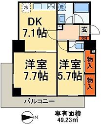 サンフィールド西日暮里 2DKの間取図画像