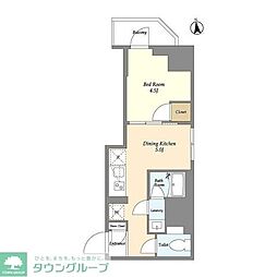 クラリティア上野稲荷町 1DKの間取図画像